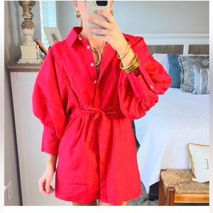 Red dress with puff sleeves